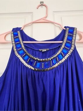 Haani Royal Blue Sleeveless Top with Jeweled Neckline